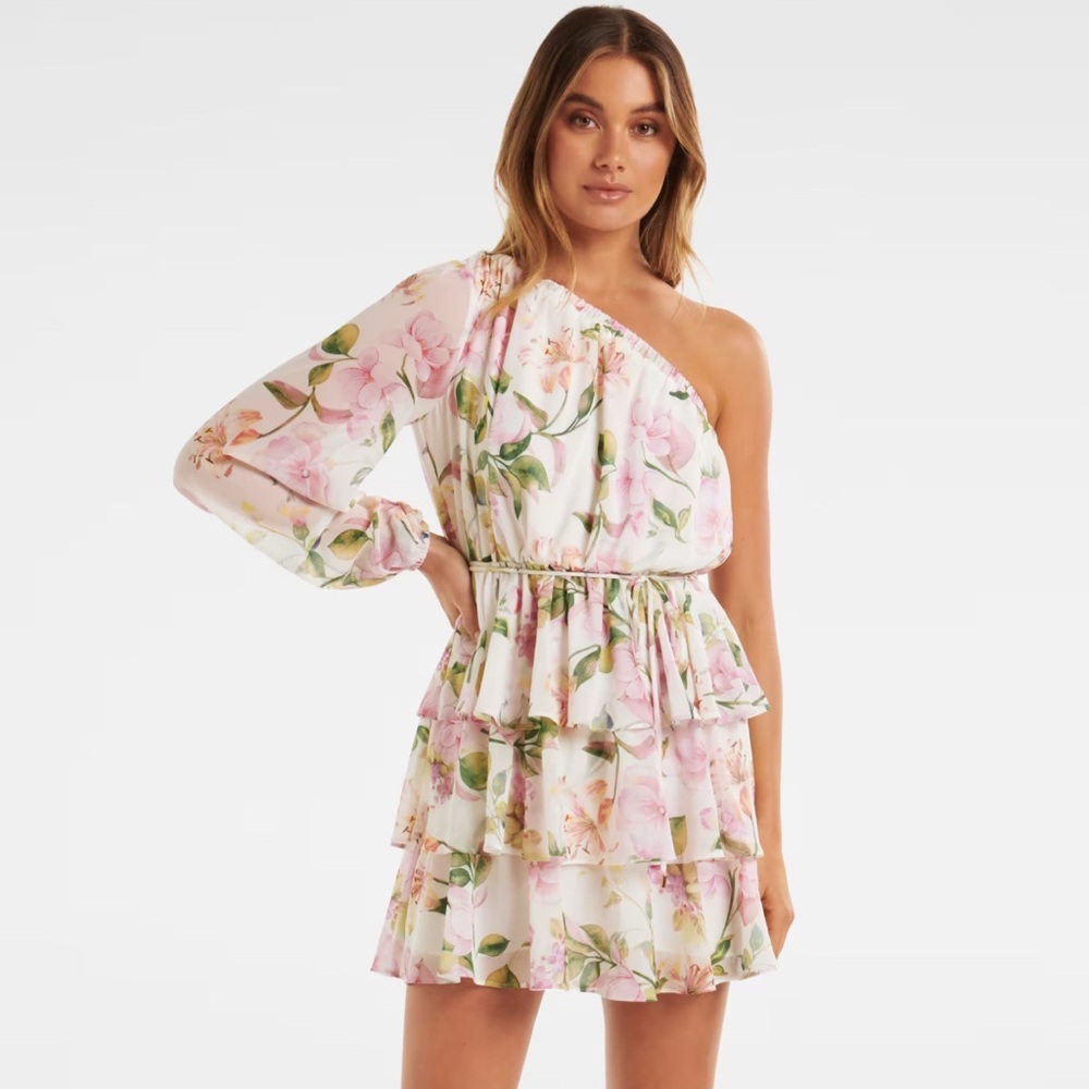 Ever New Pink Floral One-Shoulder Dress